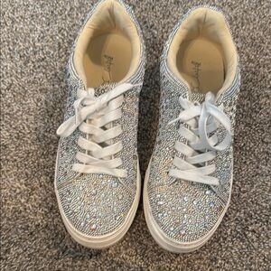 Betsey Johnson Silver White Sparkly Sneakers